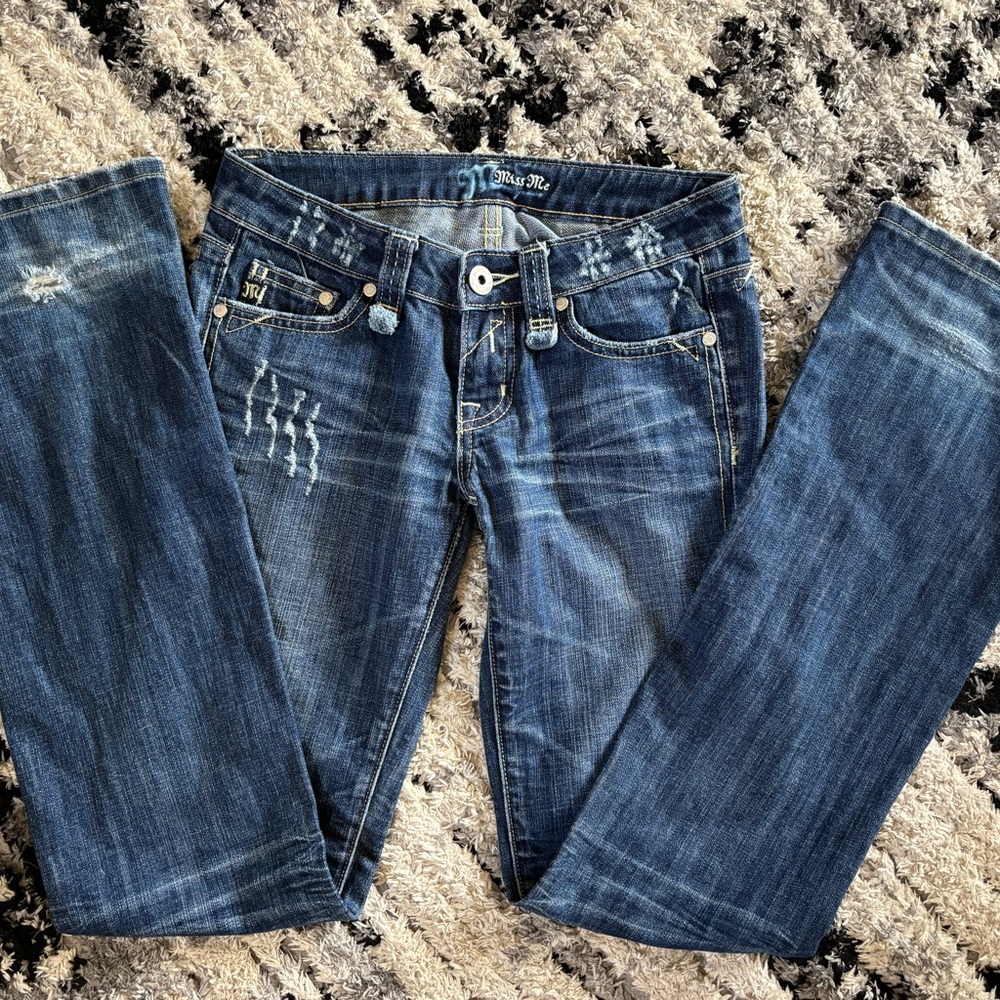 Miss Me Blue Boot Cut Jeans with Distressed Details